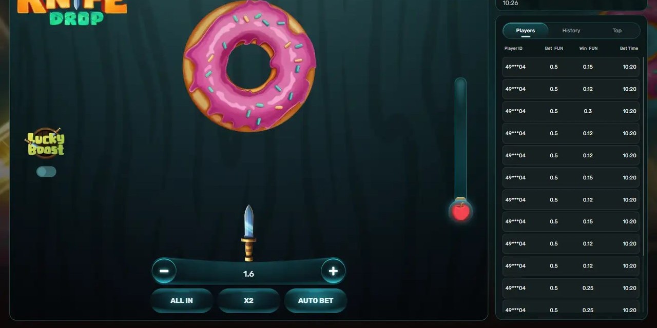 Knife Drop screenshot 1 - gameplay board with active multiplier