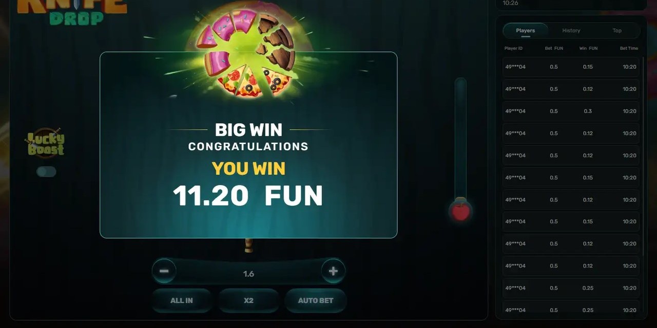 Knife Drop screenshot 2 - cash-out moment with win display